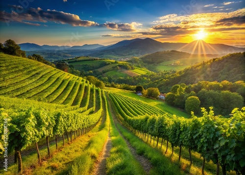 Panoramic View of Picturesque Vineyards, Vipava Valley, Slovenia photo