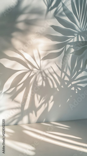 Soft Shadows of Tropical Leaves on Light Background