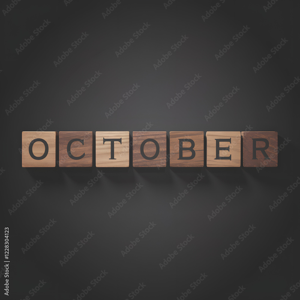 October Month Word Wood Block Letters October Month Word Wood Block Letters