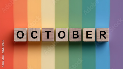 October Month Word Wood Block Letters photo