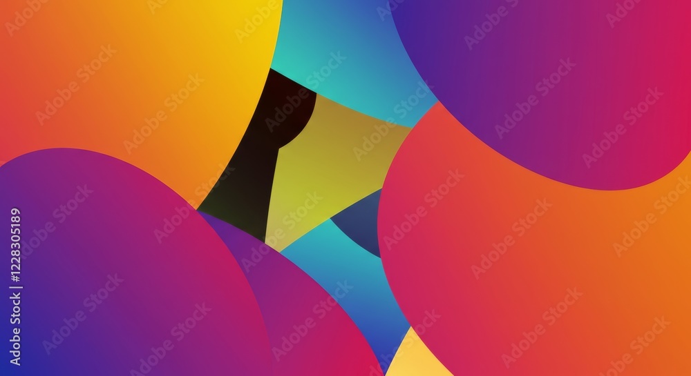 Abstract Shapes in Vivid Hues: A vibrant and captivating abstract background featuring an array of overlapping, fluid shapes in vibrant hues of orange, yellow, pink, blue and purple. Abstract Shapes in Vivid Hues: A vibrant and captivating abstract background featuring an array of overlapping, fluid shapes in vibrant hues of orange, yellow, pink, blue and purple.