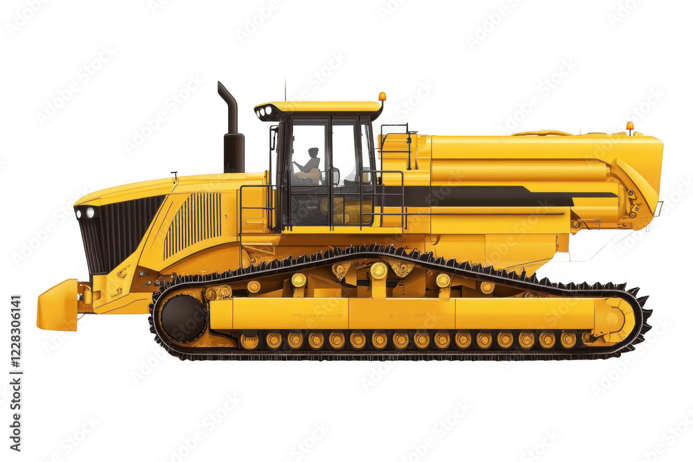 Obraz premium Crawler Tractor Driving Through Field, Demonstrating Agricultural Technology and Heavy Machinery