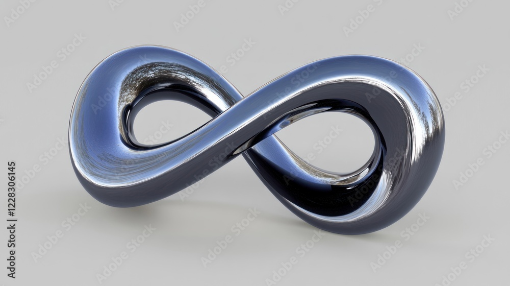 Polished chrome infinity symbol, 3D render. Polished chrome infinity symbol, 3D render.