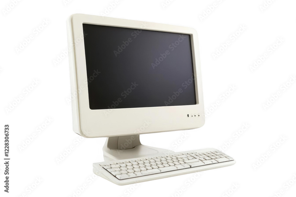 Retro Computer Setup Displays Blank Screen with Keyboard Ready for Input, Technology Concept Retro Computer Setup Displays Blank Screen with Keyboard Ready for Input, Technology Concept