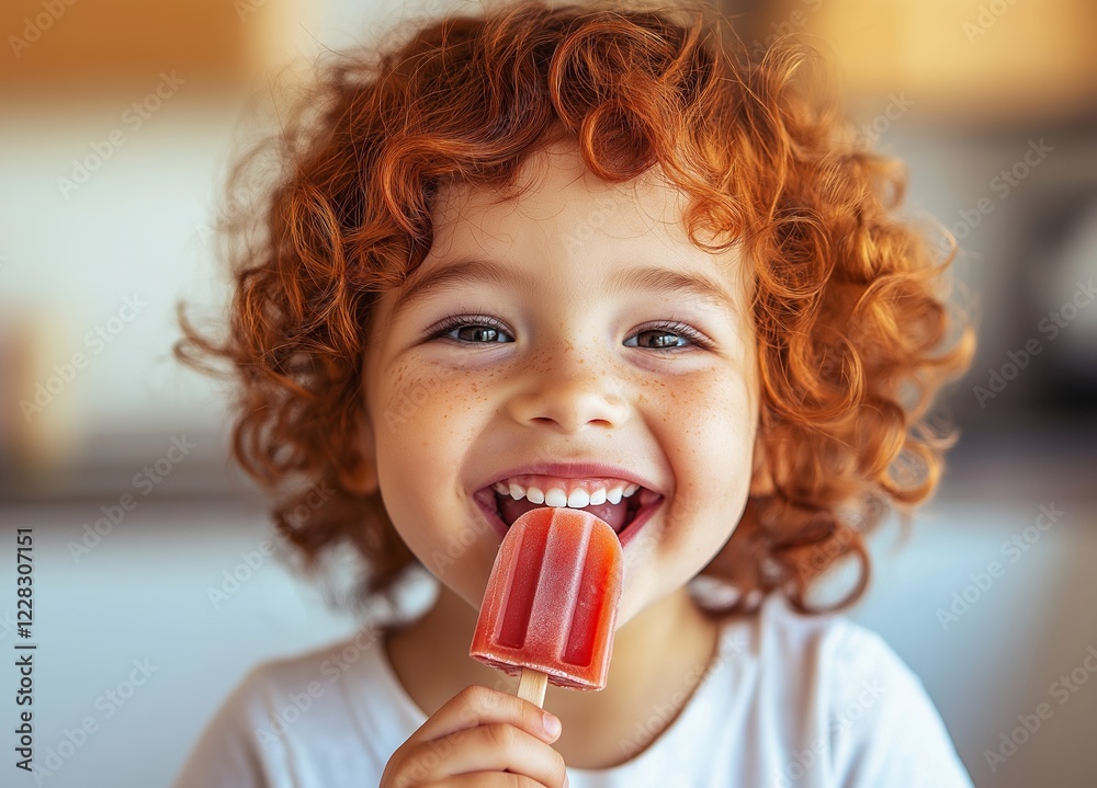 Child eating popsicles indoors during warm summer days filled with laughter and joy Child eating popsicles indoors during warm summer days filled with laughter and joy