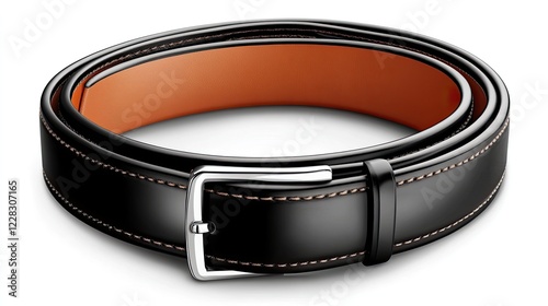 Elegant Black Leather Belt with Silver Buckle and Brown Interior for Fashion Accessories in Modern Style