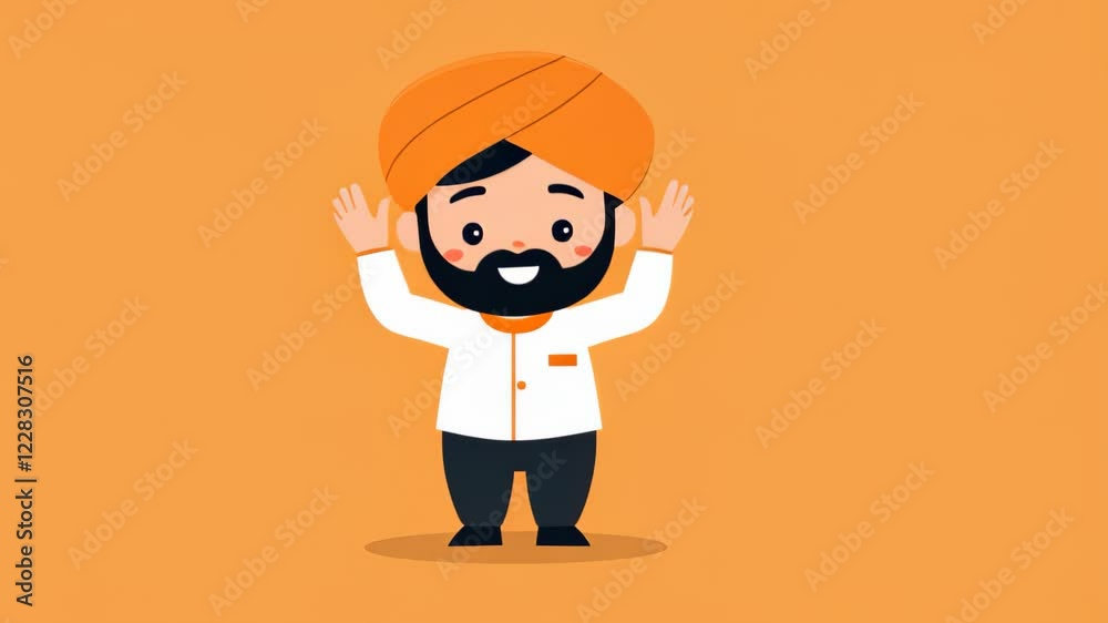 A vibrant Punjabi character brought to life in a playful cartoon style, set against a bright, clean backdrop.