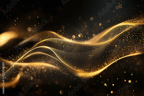 Elegant Black and Gold Abstract Fluid Waves with Shimmering Metallic Texture for Luxury, Modern Glamour, and High-End Design Backgrounds