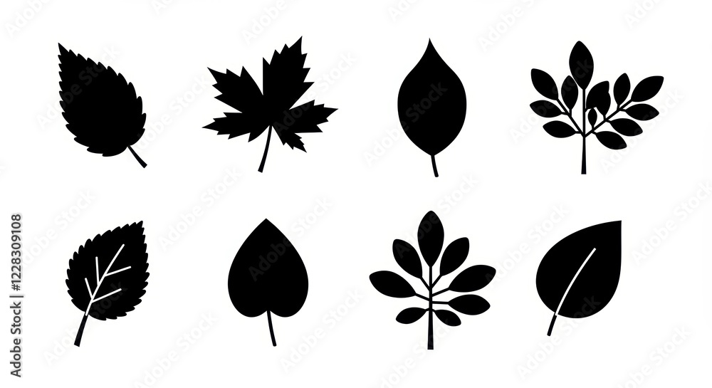 Obraz premium Silhouette collection of various leaf shapes for design and decoration