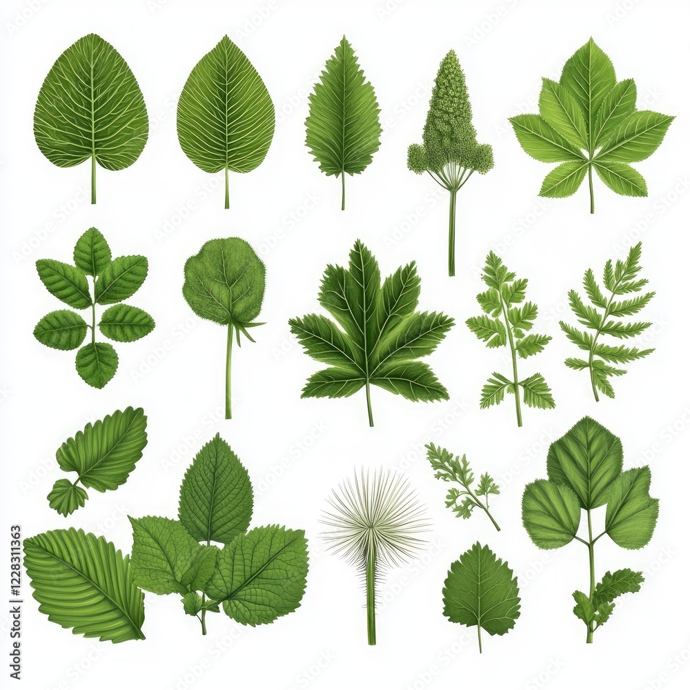 Variety of Green Leaves in Isolated Format Showcasing Diverse Shapes and Textures for Nature Lovers Variety of Green Leaves in Isolated Format Showcasing Diverse Shapes and Textures for Nature Lovers