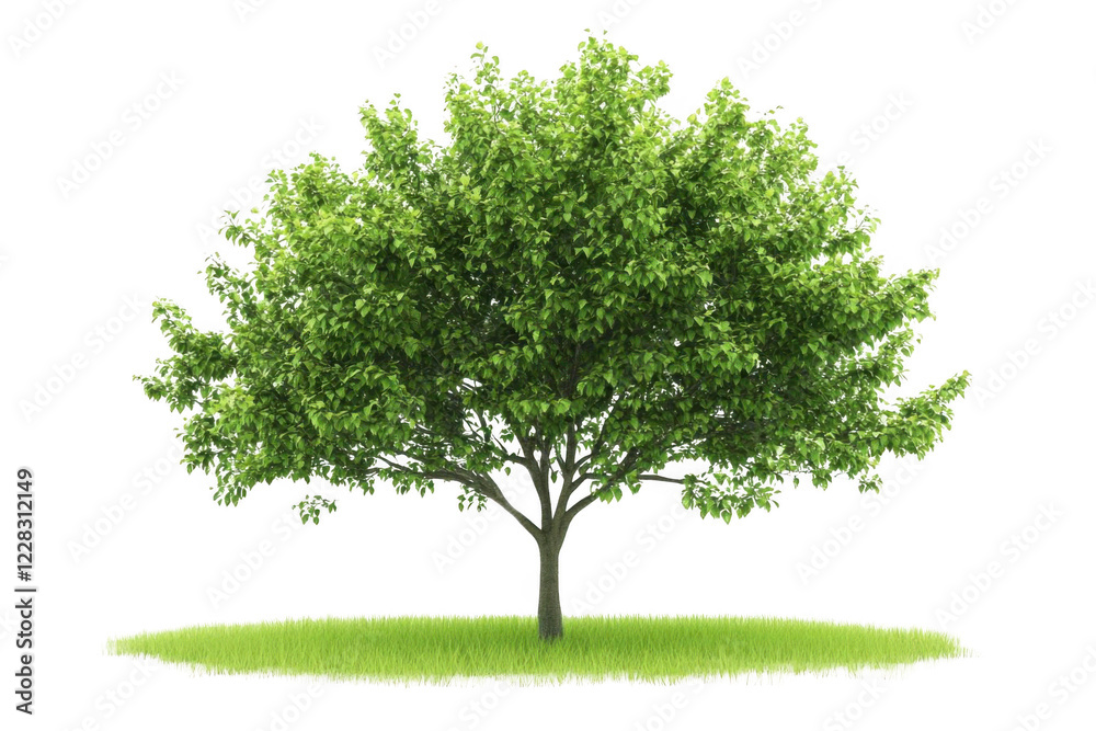 Lush Green Tree Stands on Vibrant Patch of Grass, Serene Nature Beauty. Green Environment. Lush Green Tree Stands on Vibrant Patch of Grass, Serene Nature Beauty. Green Environment.