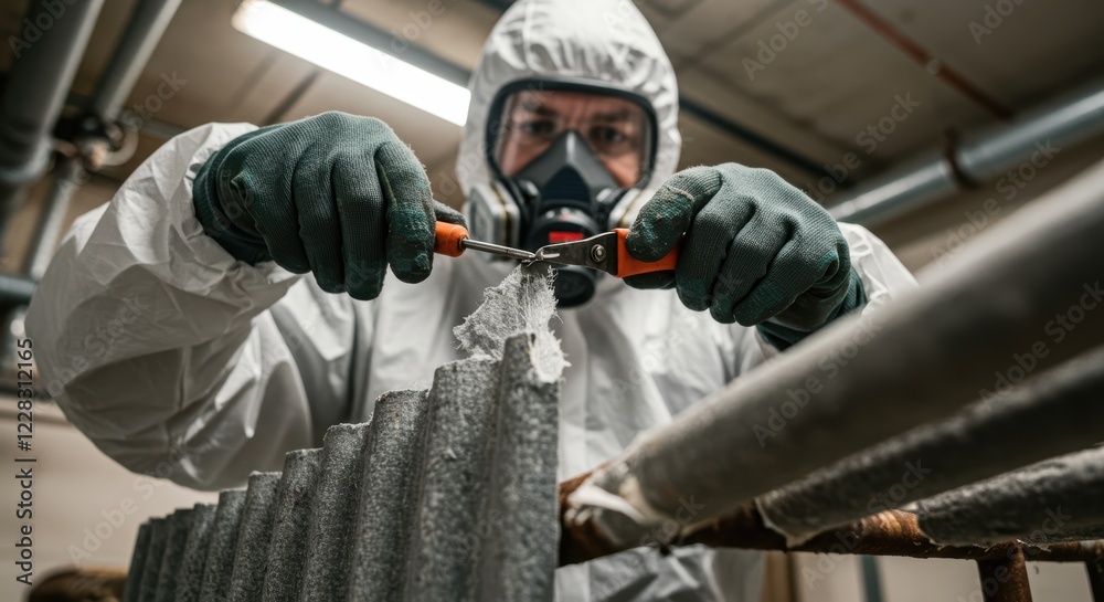 custom made wallpaper toronto digitalWorker safely removing asbestos in protective gear inside industrial setting