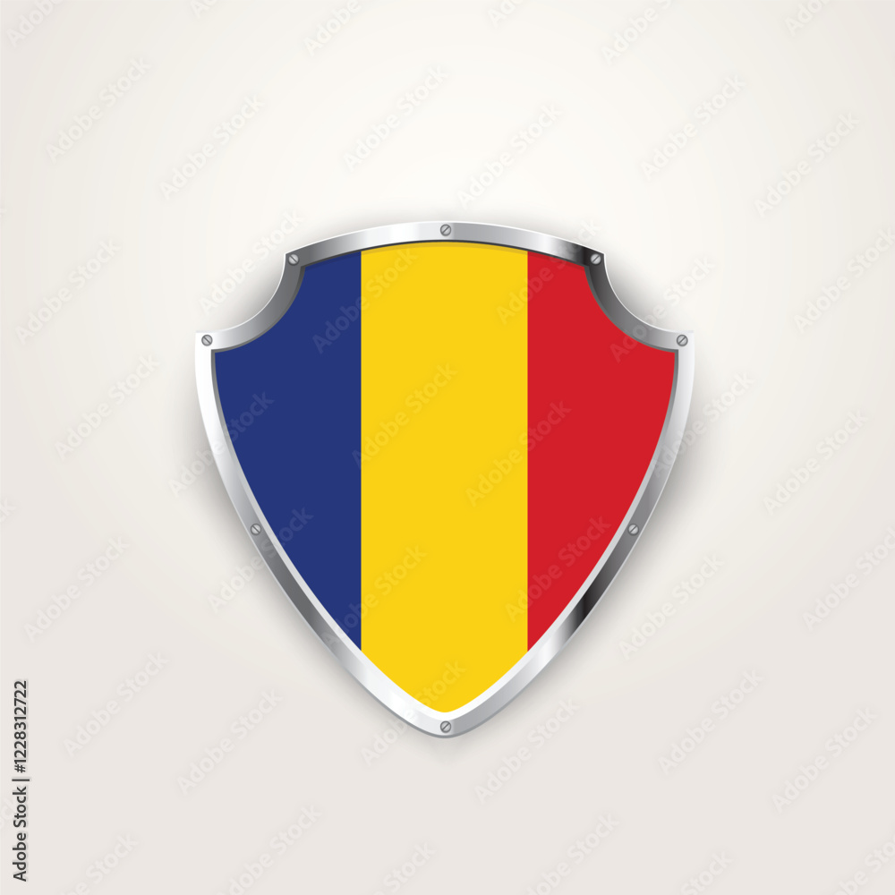 Fototapeta premium Romanian flag on a shield. Romania flag. Vector illustration. 