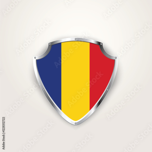 Romanian flag on a shield. Romania flag. Vector illustration.	
 photo