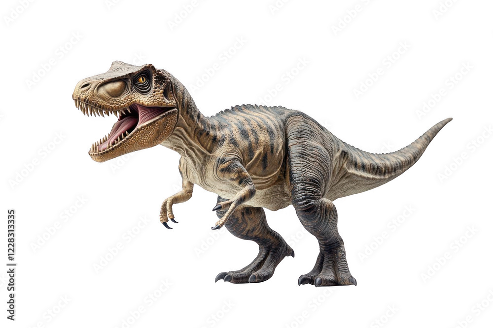 Obraz premium Tyrannosaurus Rex Stands Tall with Open Mouth, Showing Prehistoric Era