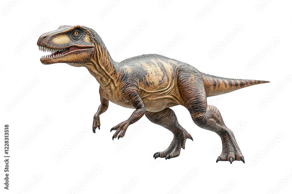 Obraz premium Dinosaur Runs on Isolated Background, Prehistoric Wildlife Theme