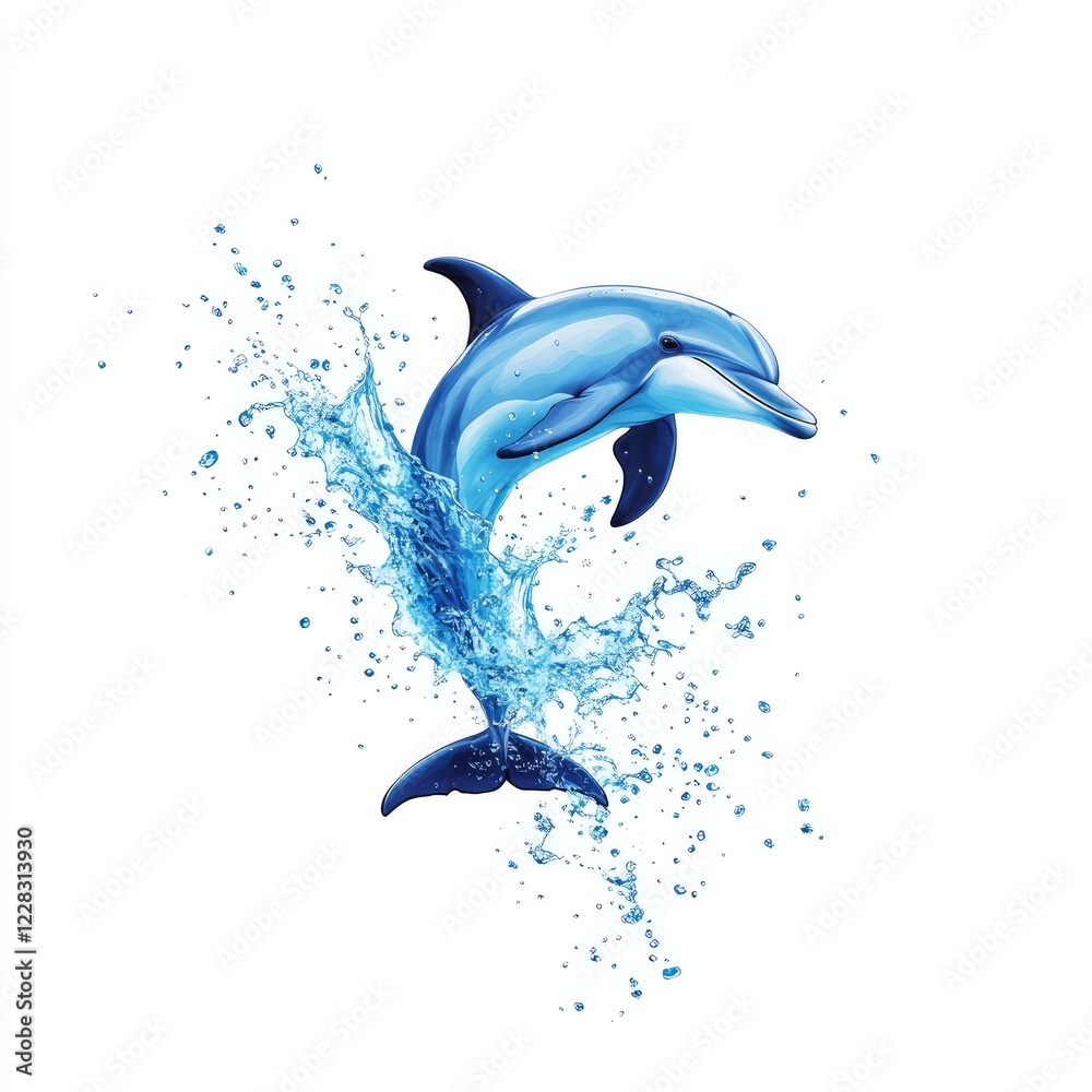 Fototapeta premium Vibrant Dolphin Leaping from Water with Splashes in a Creative and Colorful Style