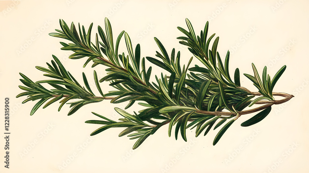 Obraz premium Intricate depiction of a rosemary cluster with vivid green foliage