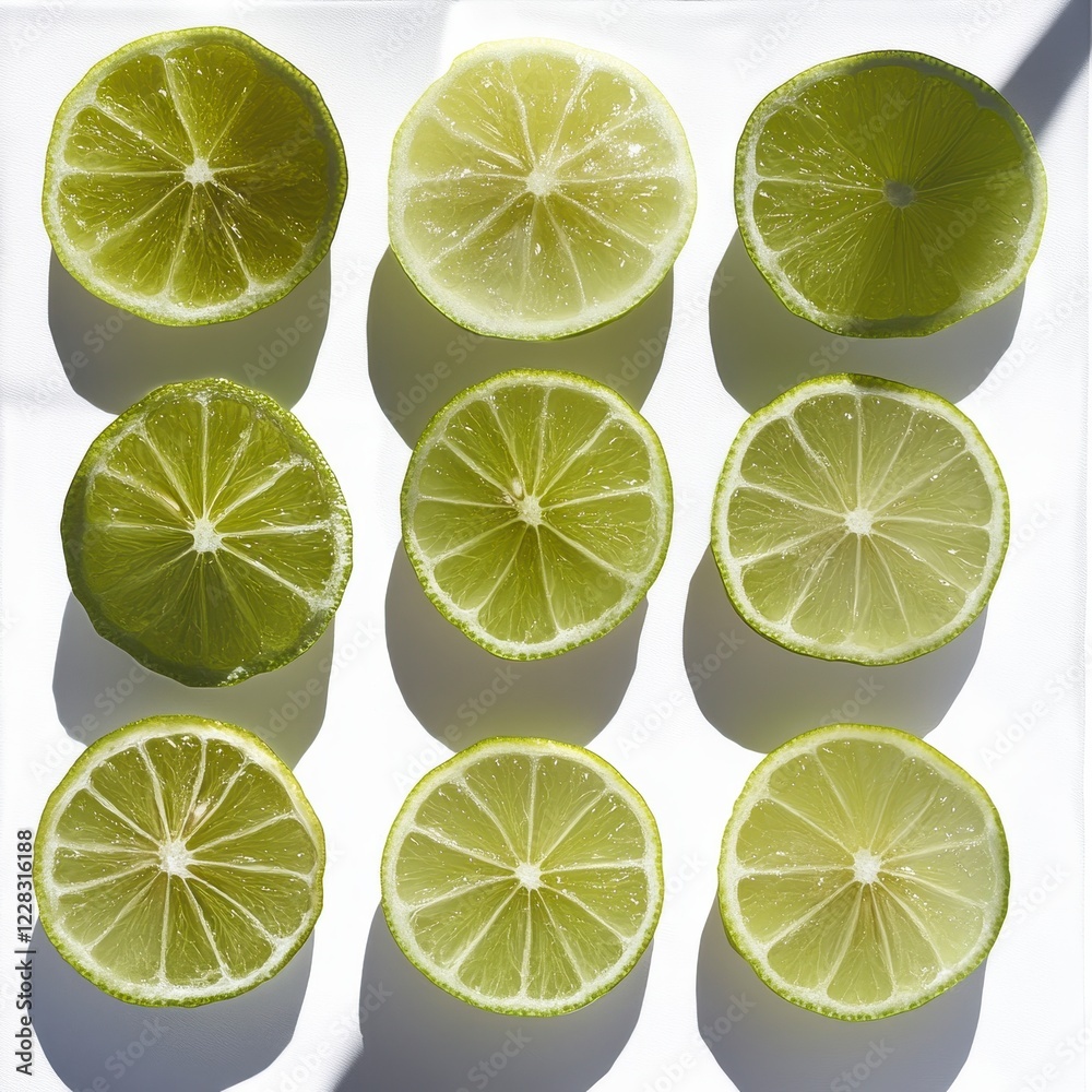 Fototapeta premium Lemon Slices on White Background, vibrant citrus display, fresh and invigorating aesthetic, ideal for culinary or wellness themes