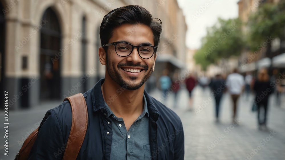 Obraz premium male tutor on busy urban street background