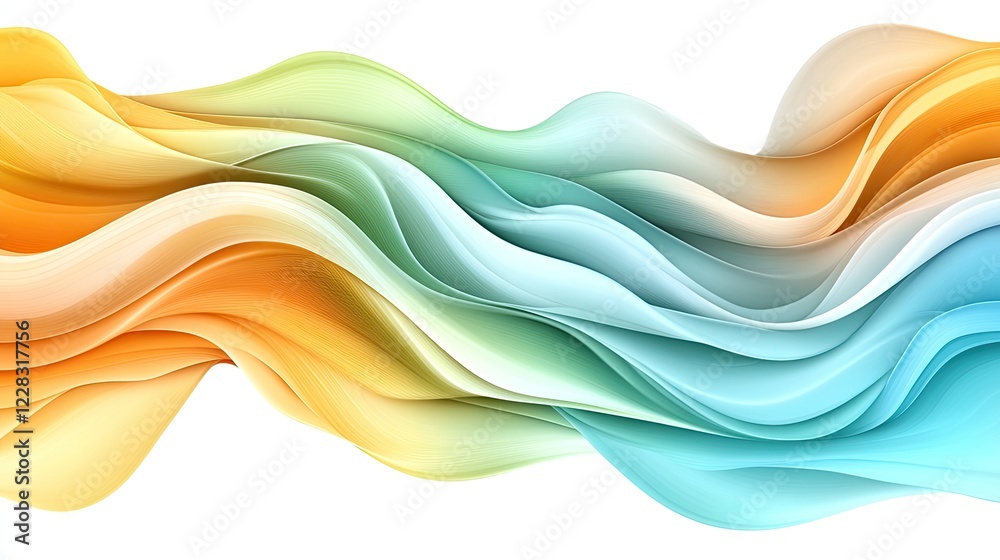 Fototapeta premium Abstract flowing waves in vibrant orange, turquoise, and light green colors creating a modern fluid background