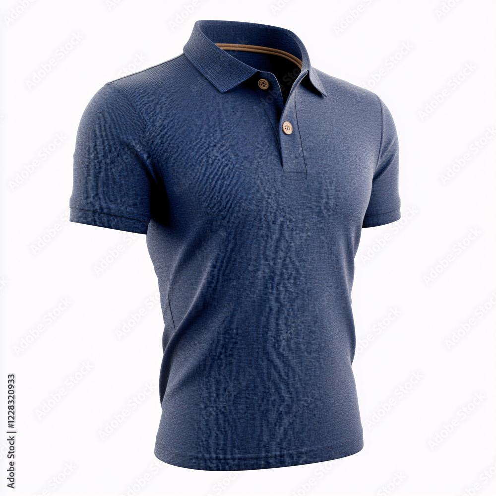 3D mockup of a men's dark blue polo shirt with a classic collar and short sleeves, front view on a white background, sporty design 3D mockup of a men's dark blue polo shirt with a classic collar and short sleeves, front view on a white background, sporty design