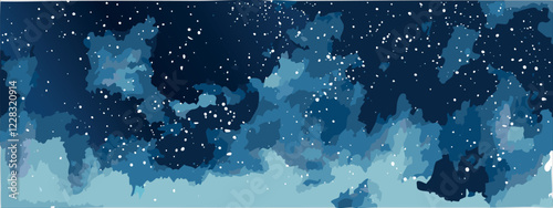 Watercolor deep blue background with subtle watercolor washes and small bright accents resembling the glow of stars on a frosty night