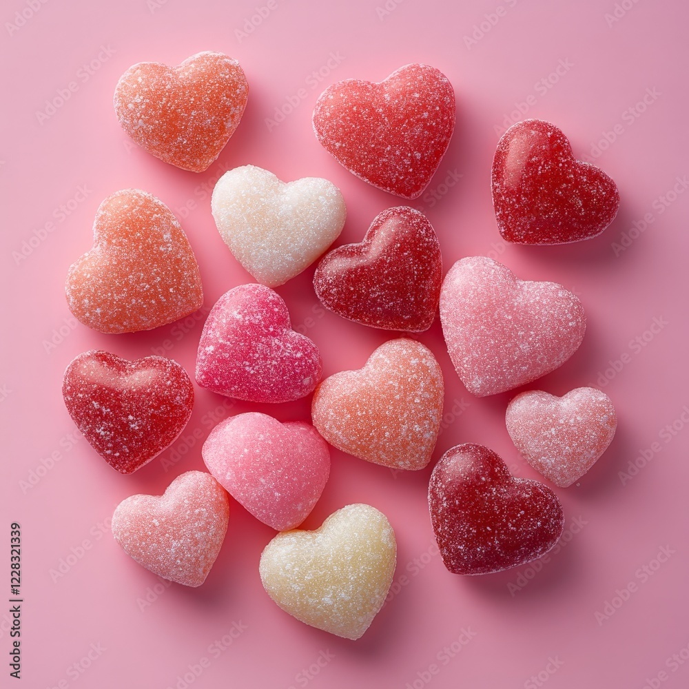 Obraz premium Border of pink and red hearts on soft pink background. Great for cards, advertisements, and social media posts.