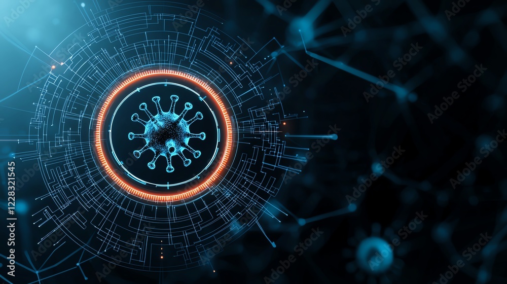 Fototapeta premium A futuristic digital network graphic showcasing an abstract circular design with glowing elements. Perfect for technology, data visualization, and modern innovation themes.