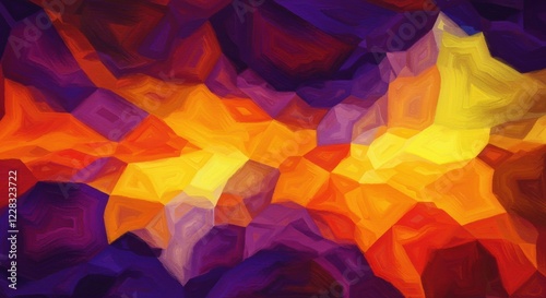 Wallpaper Mural Abstract Blaze: A vibrant, abstract artwork featuring a dynamic interplay of fiery oranges, deep purples, and warm yellows, creating a mesmerizing and energetic visual experience. Torontodigital.ca