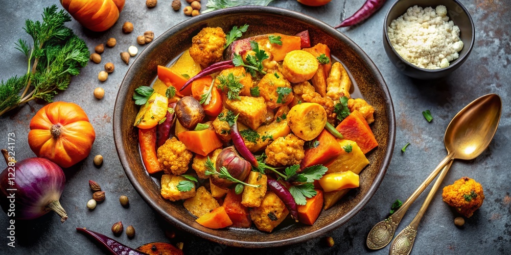 custom made wallpaper toronto digitalRoasted Curry Vegetables: Sweet Potato, Cauliflower, Carrot, Pumpkin, Onion Top View