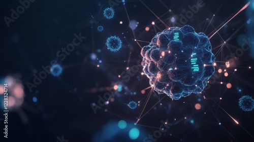 Wallpaper Mural An abstract representation of a human immune system with glowing defense cells and health metrics, set against a dark background, Conceptual style Torontodigital.ca