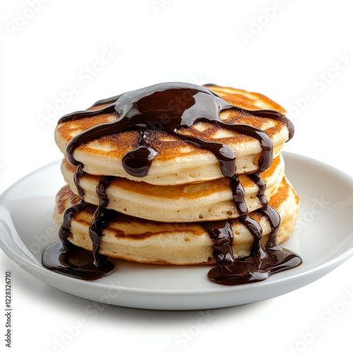 Wallpaper Mural Chocolate drizzled pancakes on a white background, indulgent breakfast delight, inviting and appetizing presentation Torontodigital.ca