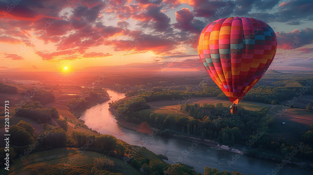 Fototapeta premium Vibrant Hot Air Balloon at Sunset