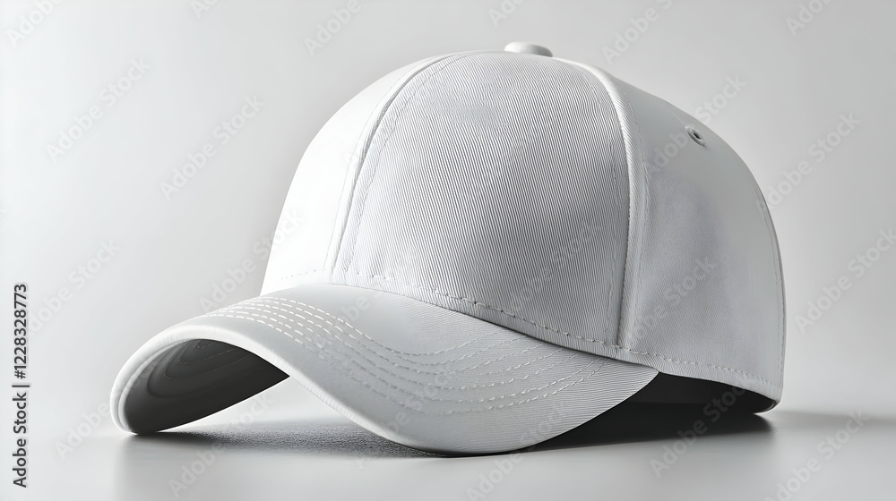 White Baseball Cap with Abstract Dotted Pattern on Light Gray Background White Baseball Cap with Abstract Dotted Pattern on Light Gray Background