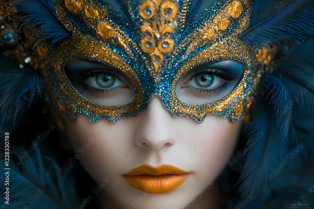 Vibrant carnival scene with colorful masks and feathers, creating a festive and lively atmosphere Vibrant carnival scene with colorful masks and feathers, creating a festive and lively atmosphere