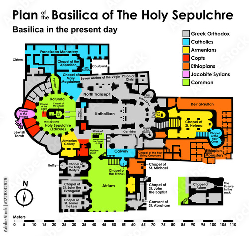 Plan of the Basilica of The Holy Sepulchre, Jerusalem