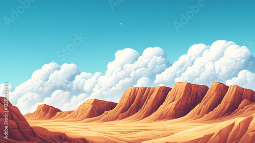 Clouds drifting lazily above a serene canyon carved into the uae mountains, landscape, uae. Serene Canyon. Illustration