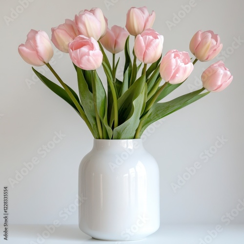 Wallpaper Mural Elegant pink tulips in a minimalist white vase against a clean white backdrop, showcasing simplicity and floral beauty Torontodigital.ca
