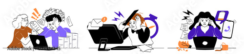 Workplace stress illustrations. Vector illustration
