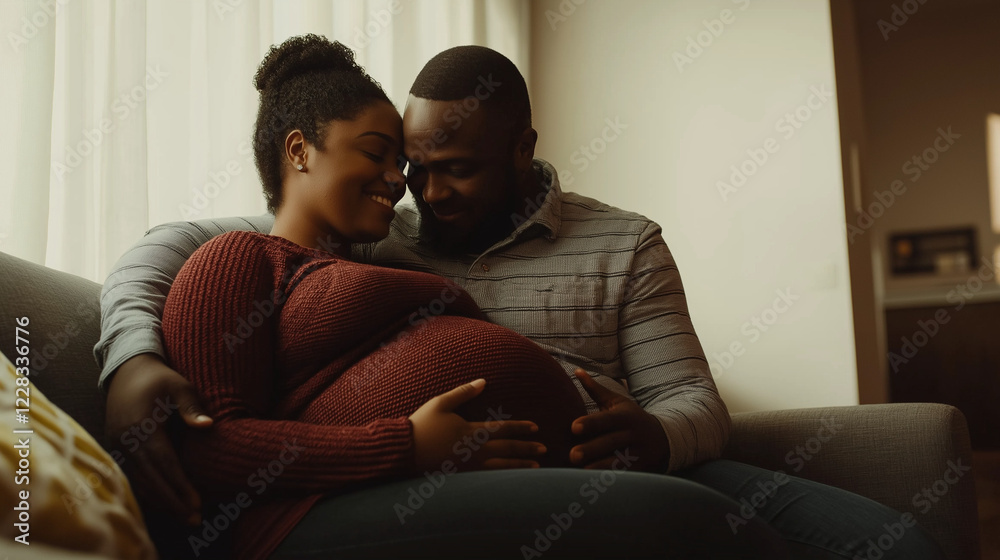 Smiling couple sharing a tender moment while expecting a baby. Smiling couple sharing a tender moment while expecting a baby.