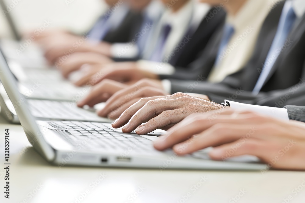 A detailed shot of a businessman's hand operating a laptop. A detailed shot of a businessman's hand operating a laptop.