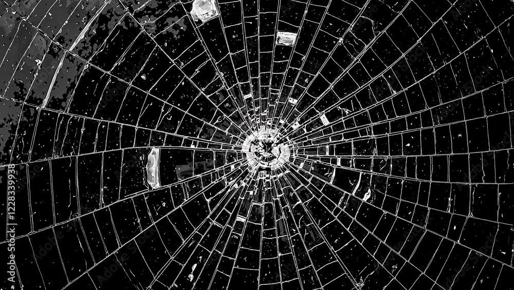 Fototapeta premium Abstract background of cracked glass with intricate web of fine lines