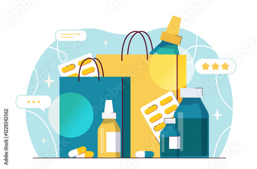 Medicine shopping bags concept. Vector illustration