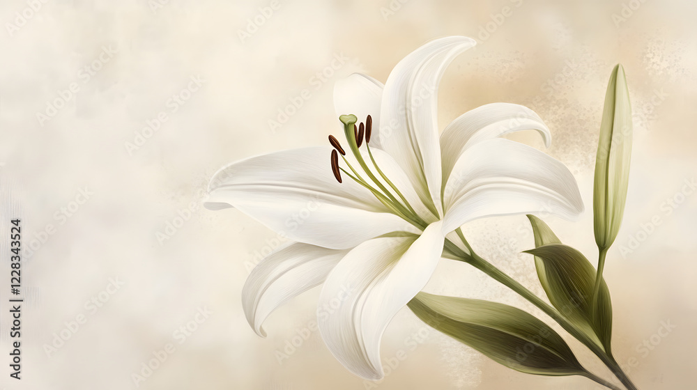 Obraz premium Stunning Botanical Art Featuring Realistic Textures of a Curved-Petaled White Lily