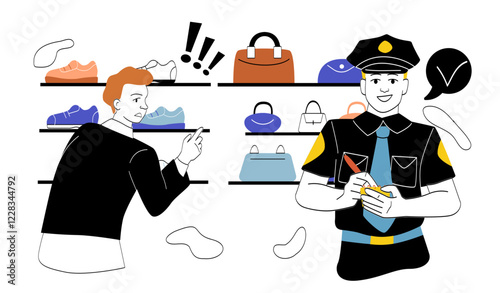Shoplifting caught by security. Vector illustration