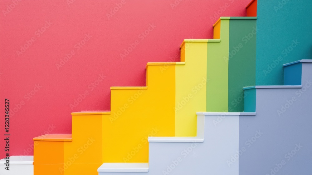 Fototapeta premium Colorful rainbow staircase design for modern inspirational spaces