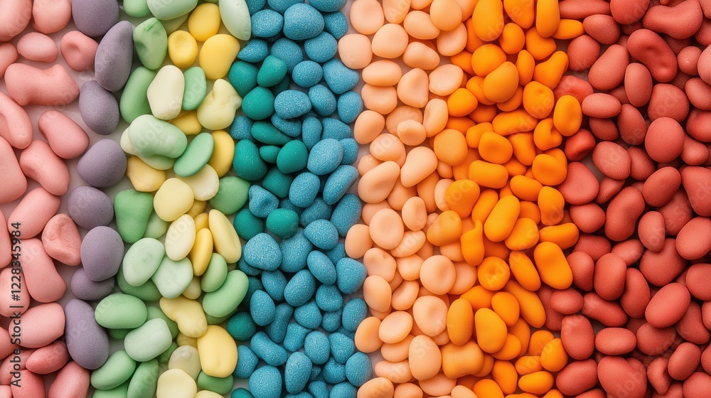 Fototapeta premium Colorful symmetrical arrangement of rainbow-colored beads for creative designs