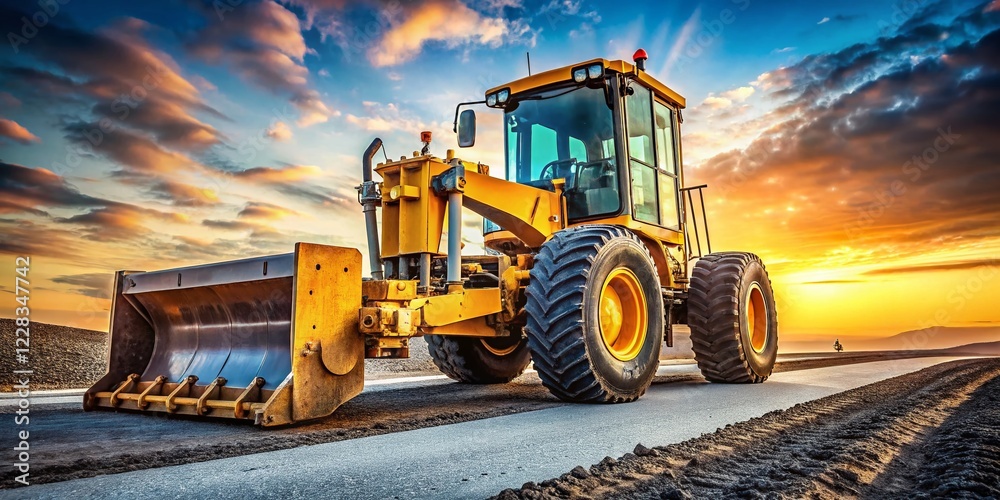 Simple Flat Vector Illustration of a Road Grader, Industrial Machine, Building Tractor Design Element Simple Flat Vector Illustration of a Road Grader, Industrial Machine, Building Tractor Design Element