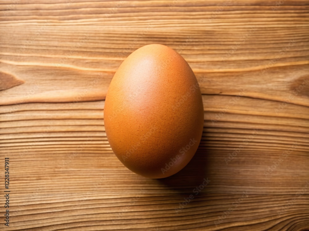 Single Brown Chicken Egg on Beige Wooden Table - Top View Stock Photo Single Brown Chicken Egg on Beige Wooden Table - Top View Stock Photo